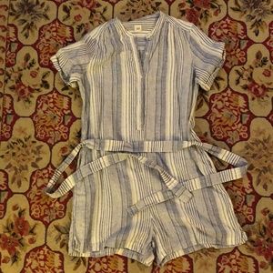 GAP Blue Strip Linen Blend Romper, Small